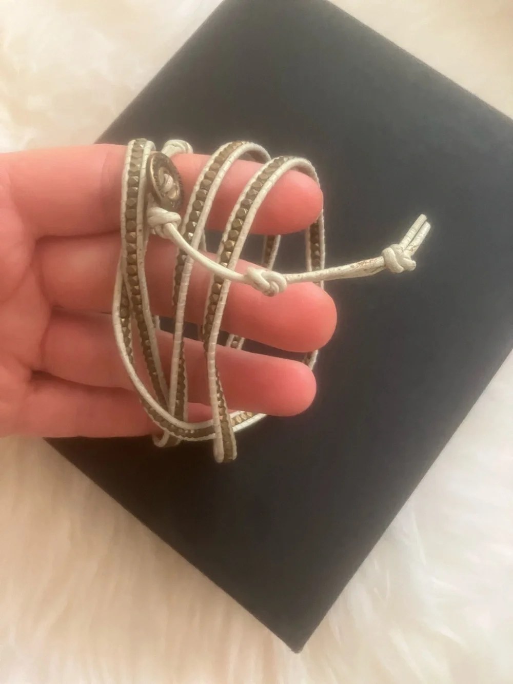 Club Monaco Light Blue and Gold Cord Bracelet